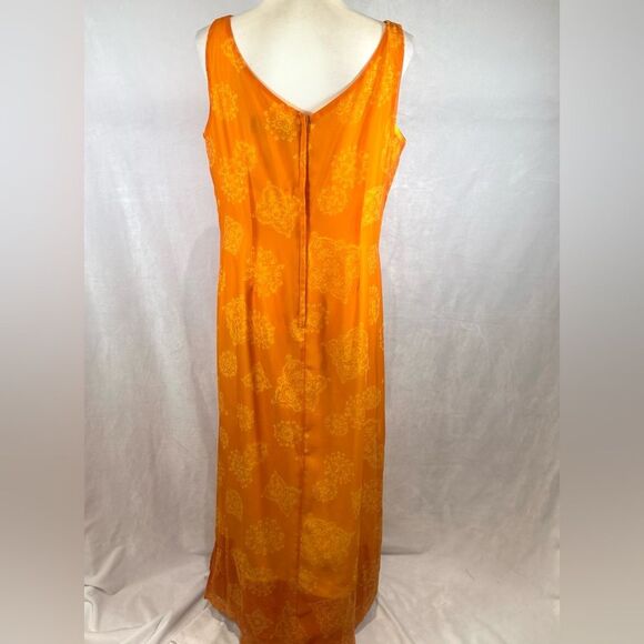 JH collectibles orange printed chiffon overlay maxi dress size 14 - Picture 3 of 6